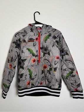 Obermeyer Kids Vintage 01 Gray Floral Quilted Pullover Puffer Jacket Size Large